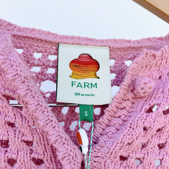 New Farm Rio Orange Tassel Crochet Cardigan Sweater Pink Boho Blouse Knit Small - Picture 8 of 12